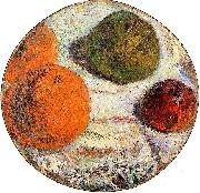 Paul Gauguin Tambourin decore des fruits oil